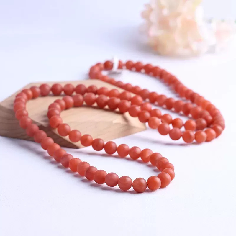 Baoshan South Red Agate 108 Mala Bead Bracelet – Natural Cherry Red Matte Finish | Spiritual Buddhist Prayer Jewelry | Fire Elem