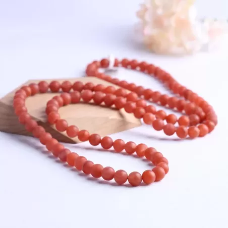 Baoshan South Red Agate 108 Mala Bead Bracelet – Natural Cherry Red Matte Finish | Spiritual Buddhist Prayer Jewelry | Fire Elem