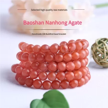 Baoshan South Red Agate 108 Mala Bead Bracelet – Natural Cherry Red Matte Finish | Spiritual Buddhist Prayer Jewelry | Fire Elem