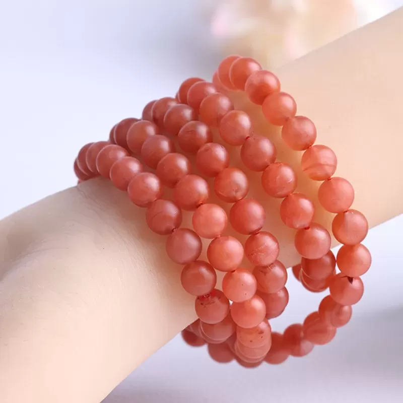 Baoshan South Red Agate 108 Mala Bead Bracelet – Natural Cherry Red Matte Finish | Spiritual Buddhist Prayer Jewelry | Fire Elem