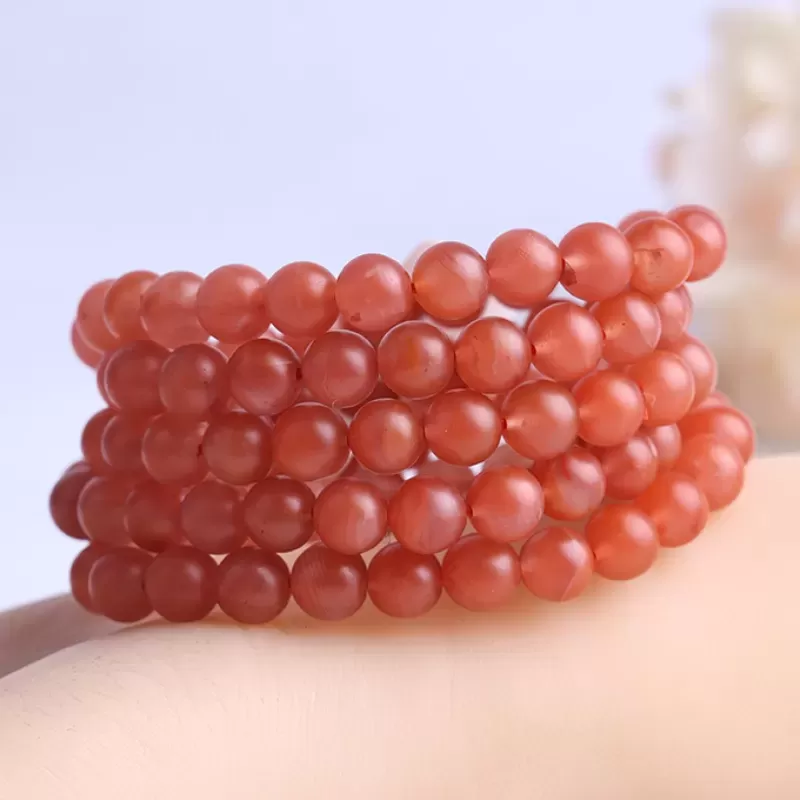 Baoshan South Red Agate 108 Mala Bead Bracelet – Natural Cherry Red Matte Finish | Spiritual Buddhist Prayer Jewelry | Fire Elem