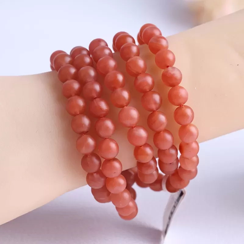 Baoshan South Red Agate 108 Mala Bead Bracelet – Natural Cherry Red Matte Finish | Spiritual Buddhist Prayer Jewelry | Fire Elem