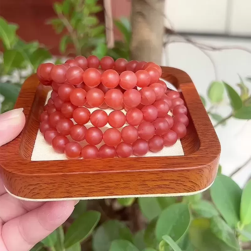 Baoshan South Red Agate 108 Mala Bead Bracelet – Natural Cherry Red Matte Finish | Spiritual Buddhist Prayer Jewelry | Fire Elem