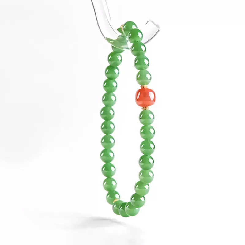Hetian Green Jade & South Red Agate Bracelet – Natural Vintage-Style Women's Jewelry | Auspicious Gemstone Gift | Wood Element E