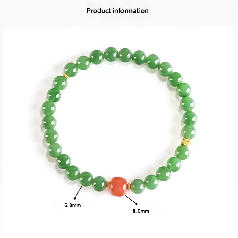 Hetian Green Jade & South Red Agate Bracelet – Natural Vintage-Style Women's Jewelry | Auspicious Gemstone Gift | Wood Element E