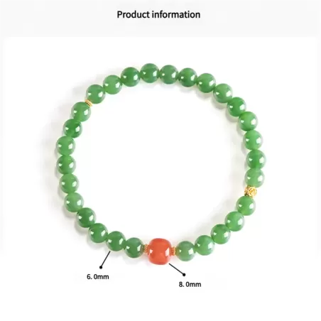 Hetian Green Jade & South Red Agate Bracelet – Natural Vintage-Style Women's Jewelry | Auspicious Gemstone Gift | Wood Element E