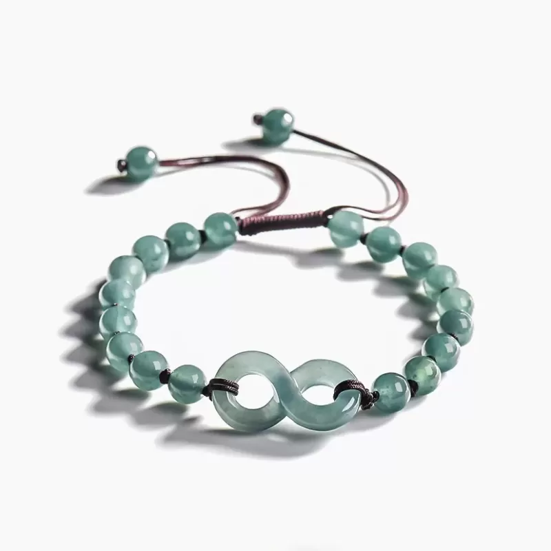 Blue Water Jade Infinity Bracelet – Natural Type A Jade | Hand-Carved Symbol of Eternal Love | Water Element Energy | Couple’s G