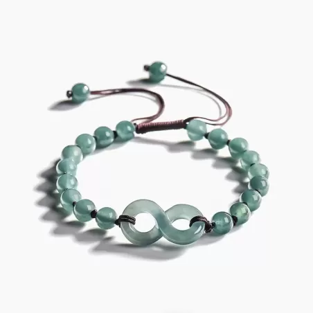 Blue Water Jade Infinity Bracelet – Natural Type A Jade | Hand-Carved Symbol of Eternal Love | Water Element Energy | Couple’s G