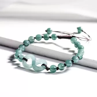 Blue Water Jade Infinity Bracelet – Natural Type A Jade | Hand-Carved Symbol of Eternal Love | Water Element Energy | Couple’s G