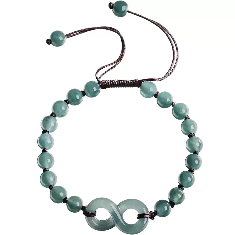 Blue Water Jade Infinity Bracelet – Natural Type A Jade | Hand-Carved Symbol of Eternal Love | Water Element Energy | Couple’s G