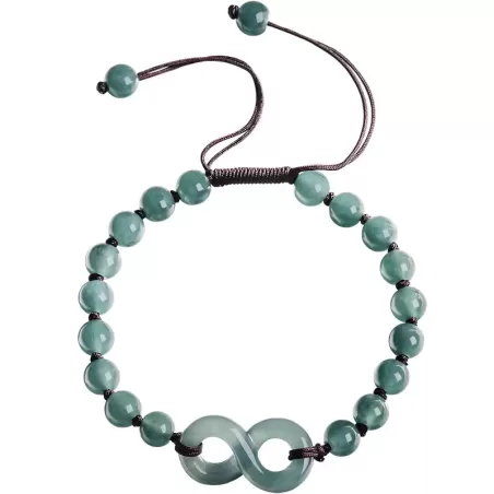 Blue Water Jade Infinity Bracelet – Natural Type A Jade | Hand-Carved Symbol of Eternal Love | Water Element Energy | Couple’s G