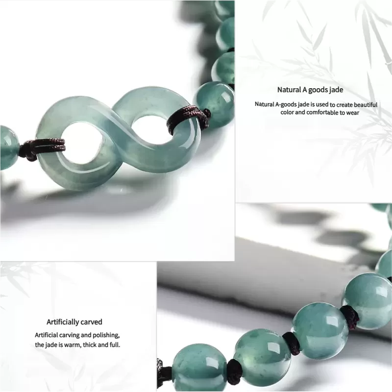 Blue Water Jade Infinity Bracelet – Natural Type A Jade | Hand-Carved Symbol of Eternal Love | Water Element Energy | Couple’s G