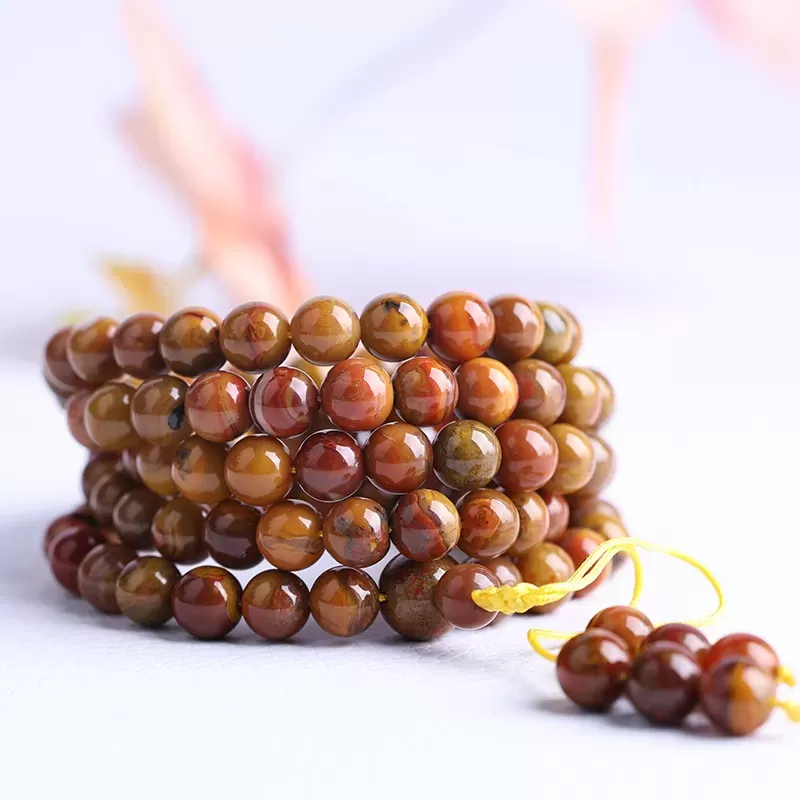 Zhan Guo Red Agate 108 Mala Bracelet – Natural Multi-Layer Fire-Earth Crystal Jewelry | Buddhist-Inspired Prayer Beads | Unisex