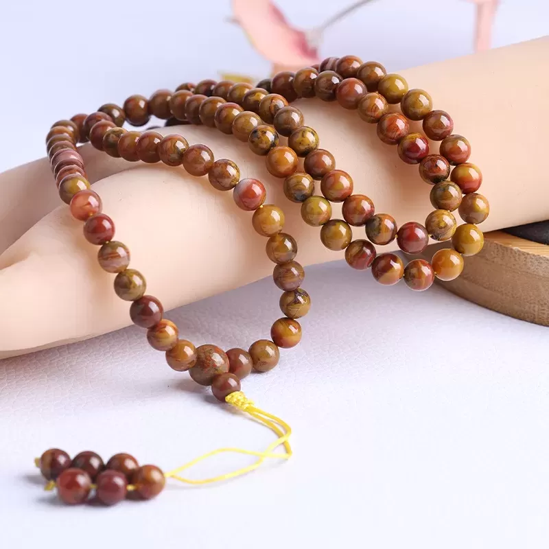 Zhan Guo Red Agate 108 Mala Bracelet – Natural Multi-Layer Fire-Earth Crystal Jewelry | Buddhist-Inspired Prayer Beads | Unisex