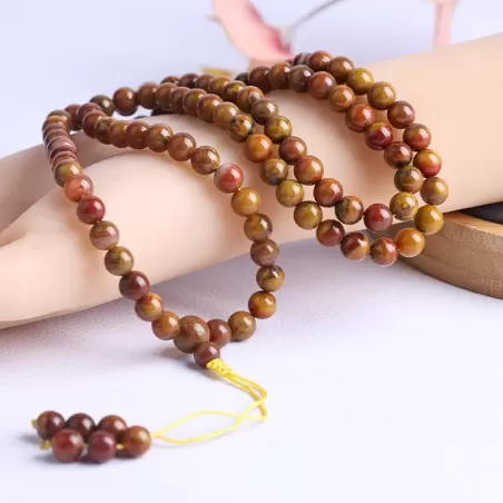 Zhan Guo Red Agate 108 Mala Bracelet – Natural Multi-Layer Fire-Earth Crystal Jewelry | Buddhist-Inspired Prayer Beads | Unisex