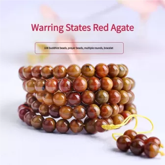 Zhan Guo Red Agate 108 Mala Bracelet – Natural Multi-Layer Fire-Earth Crystal Jewelry | Buddhist-Inspired Prayer Beads | Unisex