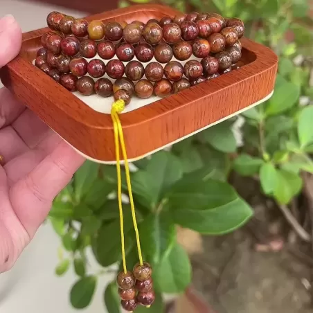 Zhan Guo Red Agate 108 Mala Bracelet – Natural Multi-Layer Fire-Earth Crystal Jewelry | Buddhist-Inspired Prayer Beads | Unisex