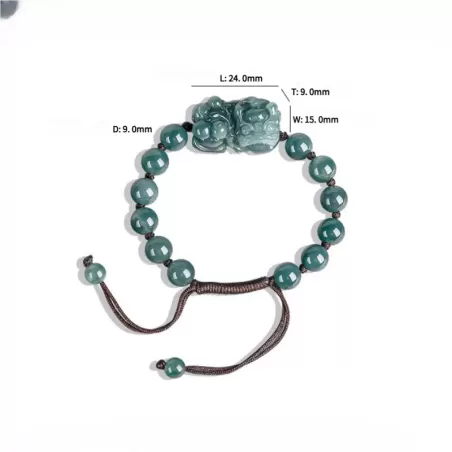 Blue Water Jade Pixiu Bracelet – Natural Type A Ice Jade | Hand-Carved Wealth Charm | Adjustable Woven Cord | Water Element Ener