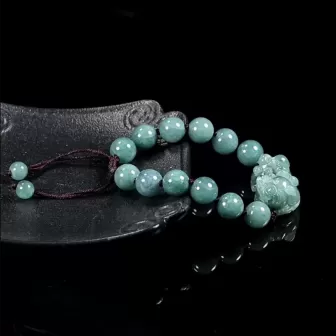 Blue Water Jade Pixiu Bracelet – Natural Type A Ice Jade | Hand-Carved Wealth Charm | Adjustable Woven Cord | Water Element Ener 2