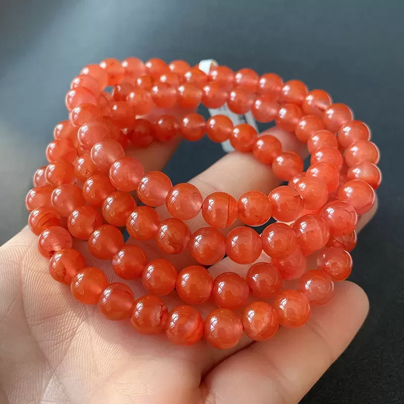 South Red Agate 108 Mala Bracelet – Cherry to Persimmon Red Beads | Buddhist-Inspired Multi-Wrap Prayer Jewelry | Fire Element C