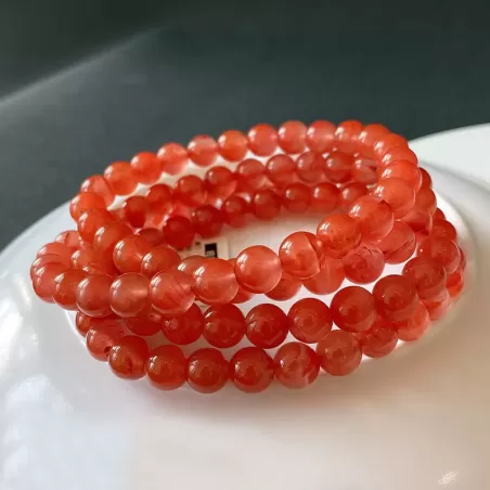 South Red Agate 108 Mala Bracelet – Cherry to Persimmon Red Beads | Buddhist-Inspired Multi-Wrap Prayer Jewelry | Fire Element C