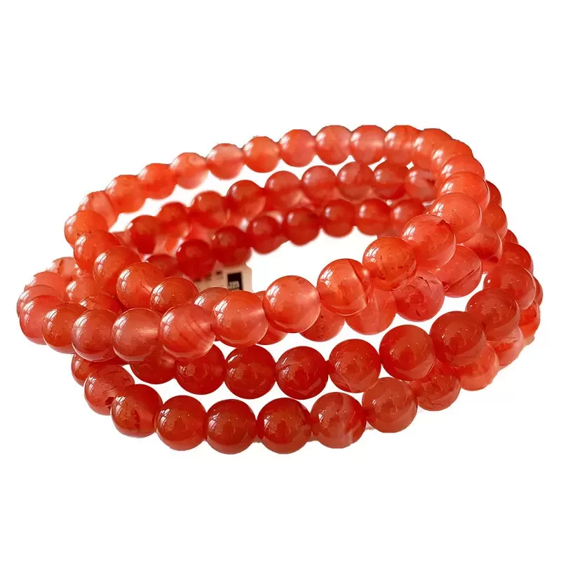 South Red Agate 108 Mala Bracelet – Cherry to Persimmon Red Beads | Buddhist-Inspired Multi-Wrap Prayer Jewelry | Fire Element C