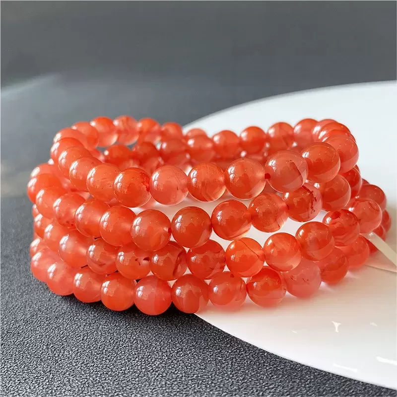 South Red Agate 108 Mala Bracelet – Cherry to Persimmon Red Beads | Buddhist-Inspired Multi-Wrap Prayer Jewelry | Fire Element C