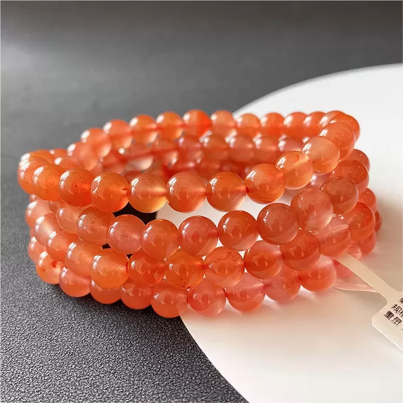 South Red Agate 108 Mala Bracelet – Cherry to Persimmon Red Beads | Buddhist-Inspired Multi-Wrap Prayer Jewelry | Fire Element C