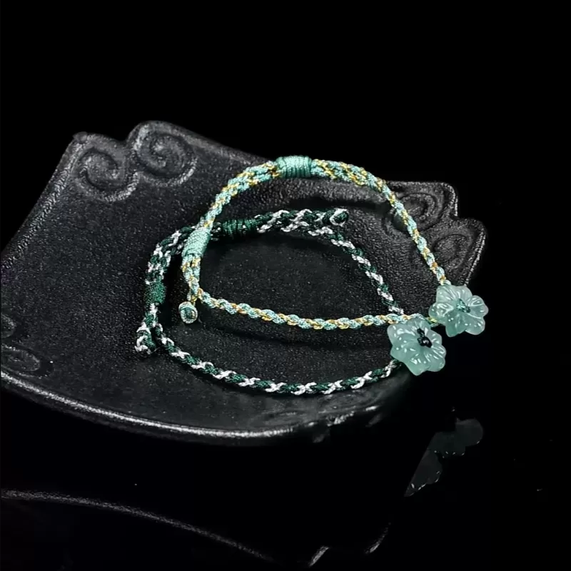 Blue Water Jade Orchid Bracelet – Type A Jade Hand-Carved | Elegant Minimalist Jewelry for Couples | Symbol of Grace & Flow | Wa