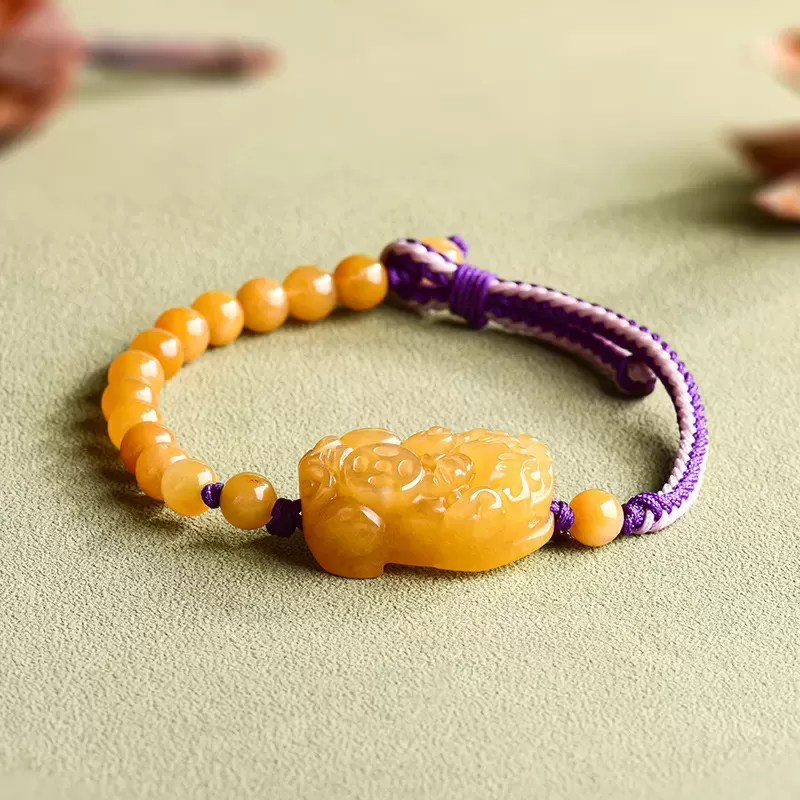 Golden Silk Jade Pixiu Bracelet – Handcrafted Wealth & Protection Talisman | Five Elements Earth