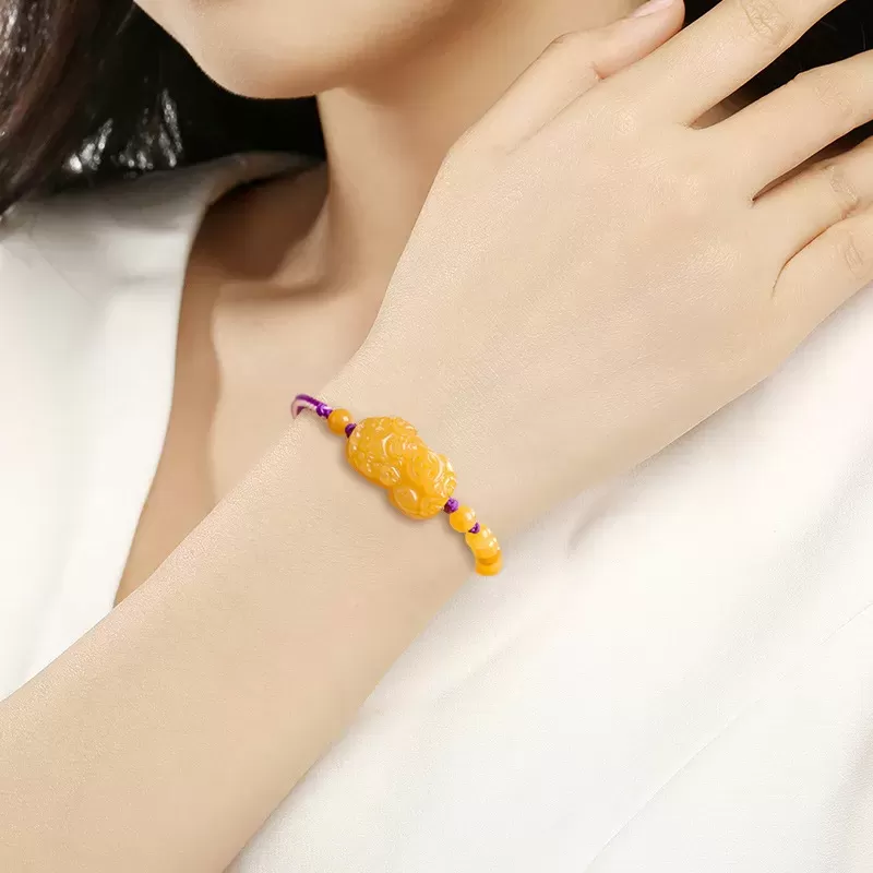 Golden Silk Jade Pixiu Bracelet – Handcrafted Wealth & Protection Talisman | Five Elements Earth