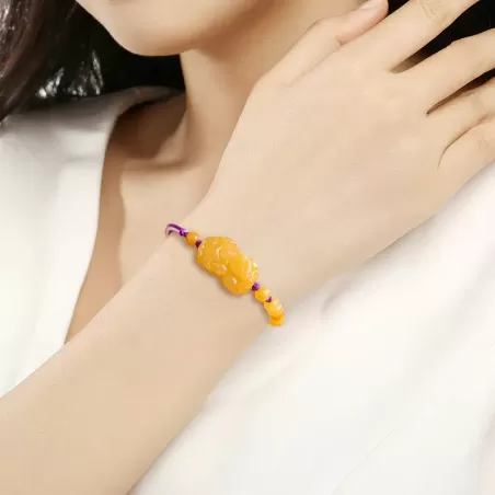 Golden Silk Jade Pixiu Bracelet – Handcrafted Wealth & Protection Talisman | Five Elements Earth