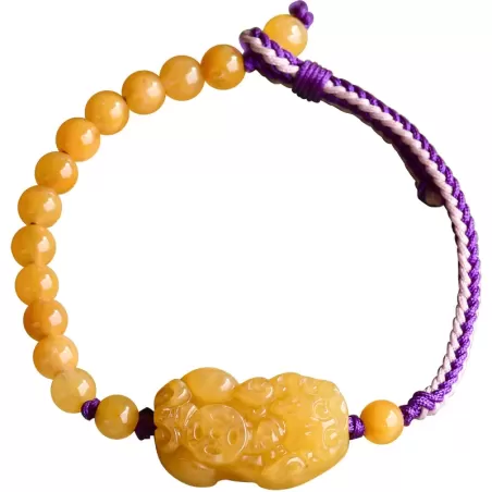Golden Silk Jade Pixiu Bracelet – Handcrafted Wealth & Protection Talisman | Five Elements Earth