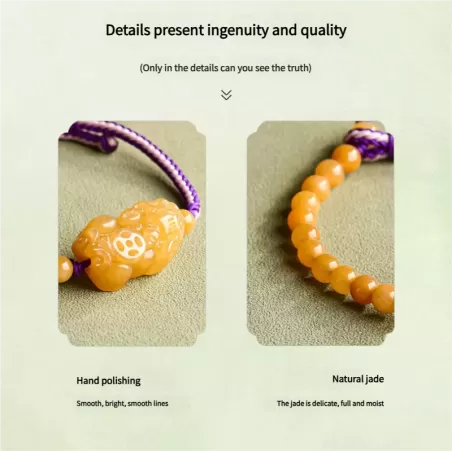 Golden Silk Jade Pixiu Bracelet – Handcrafted Wealth & Protection Talisman | Five Elements Earth