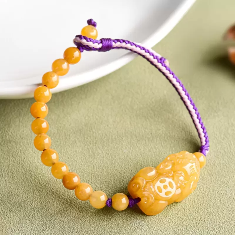 Golden Silk Jade Pixiu Bracelet – Handcrafted Wealth & Protection Talisman | Five Elements Earth
