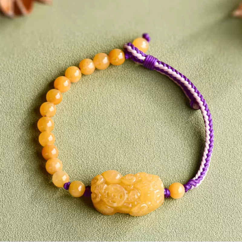Golden Silk Jade Pixiu Bracelet – Handcrafted Wealth & Protection Talisman | Five Elements Earth