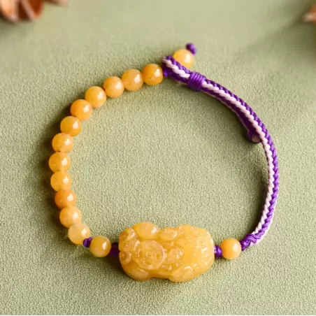 Golden Silk Jade Pixiu Bracelet – Handcrafted Wealth & Protection Talisman | Five Elements Earth
