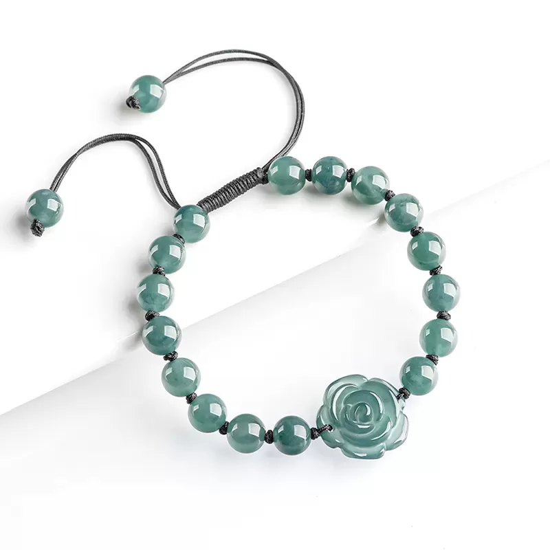 Blue Jade Rose Bracelet | Natural A-Grade Ice Jade Handwoven String Bracelet – Symbol of Eternal Love
