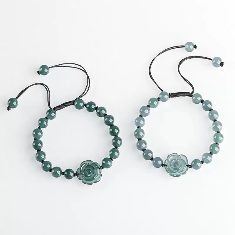 Blue Jade Rose Bracelet | Natural A-Grade Ice Jade Handwoven String Bracelet – Symbol of Eternal Love