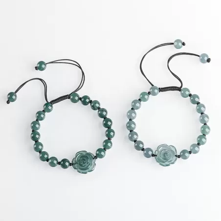 Blue Jade Rose Bracelet | Natural A-Grade Ice Jade Handwoven String Bracelet – Symbol of Eternal Love