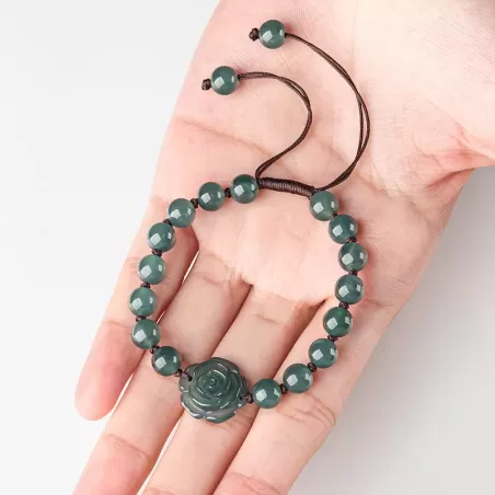 Blue Jade Rose Bracelet | Natural A-Grade Ice Jade Handwoven String Bracelet – Symbol of Eternal Love