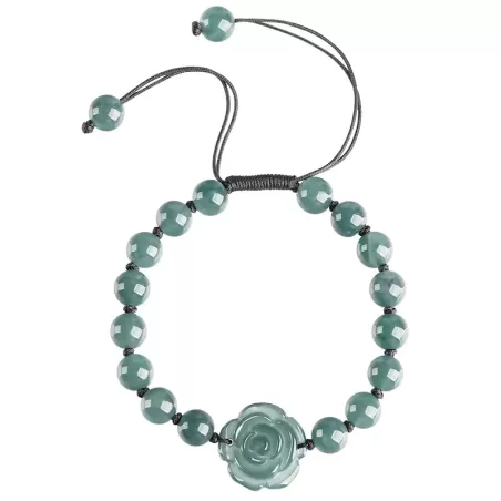 Blue Jade Rose Bracelet | Natural A-Grade Ice Jade Handwoven String Bracelet – Symbol of Eternal Love