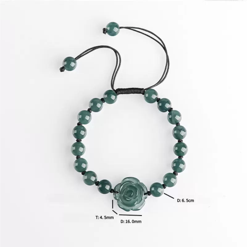 Blue Jade Rose Bracelet | Natural A-Grade Ice Jade Handwoven String Bracelet – Symbol of Eternal Love