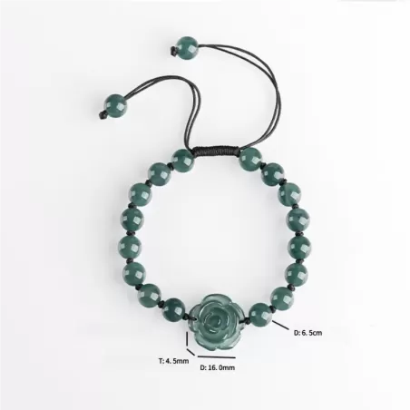 Blue Jade Rose Bracelet | Natural A-Grade Ice Jade Handwoven String Bracelet – Symbol of Eternal Love