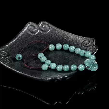 Blue Jade Rose Bracelet | Natural A-Grade Ice Jade Handwoven String Bracelet – Symbol of Eternal Love