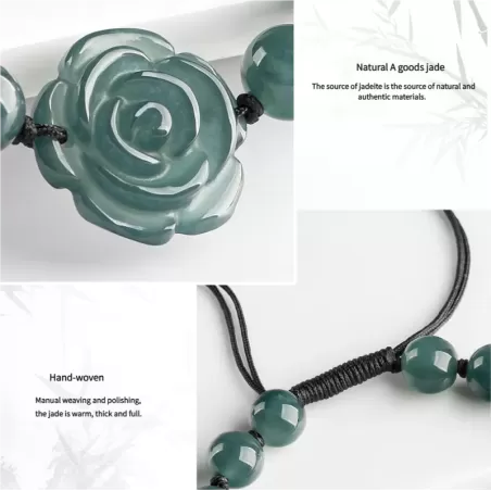 Blue Jade Rose Bracelet | Natural A-Grade Ice Jade Handwoven String Bracelet – Symbol of Eternal Love