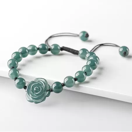 Blue Jade Rose Bracelet | Natural A-Grade Ice Jade Handwoven String Bracelet – Symbol of Eternal Love