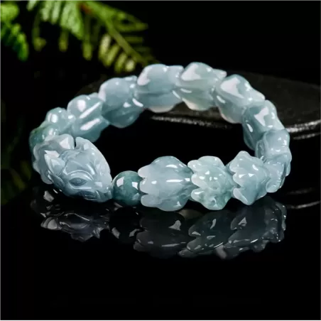 Genuine Blue Water Jade Dragon Spine Bracelet – Natural Type A Burmese Jade | Ice-Type Texture | Hand-Carved Men’s Power Bracele