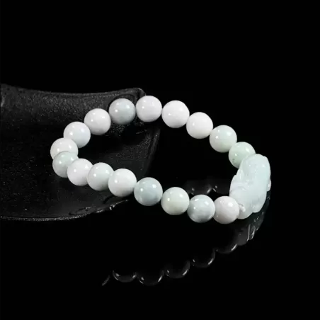 White Jadeite Pixiu Wealth Bracelet | Grade-A Ice Jade | Natural Burmese Jade Jewelry