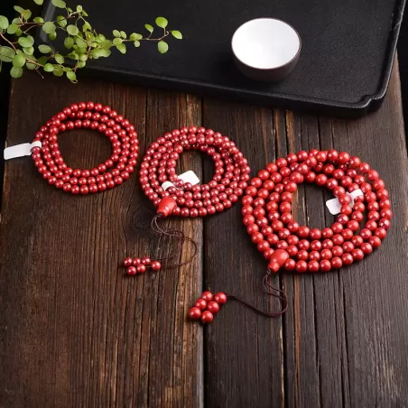 Natural Red Cinnabar Crystal Mala Bracelet – 108 Beads Triple Wrap Amulet for Luck & Protection